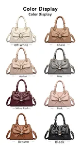 Matrix view of stylish bow-knot tote bags in eight trendy colors with metallic details