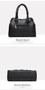 Detail view showing black lychee textured leather crossbody bag back pocket and bottom