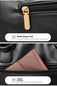 Detail of black lychee grain leather crossbody bag featuring gold hardware and zip pocket