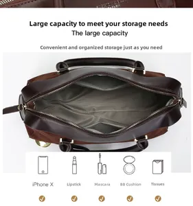 Top view showing large interior capacity of a brown retro Boston handbag for women