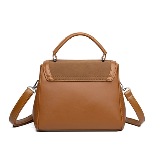 Brown panelled top handle shoulder bag in faux leather and suede with silver hardware