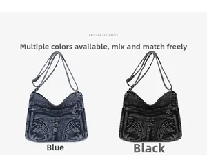 Confronto tra borse a tracolla in denim lavato blu e nero con scomparti multifunzionali