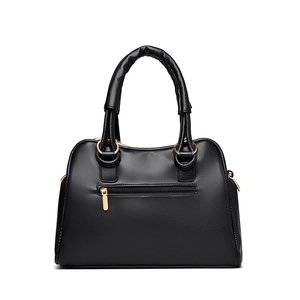 Minimalist black PU leather handbag with gold zipper and bow design for women
