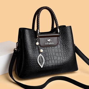 Sac À Main En Cuir PU Gaufré Crocodile Pour Femmes Avec Poignées Tissées Grande Capacité Sac À Bandoulière Mode Coréenne
