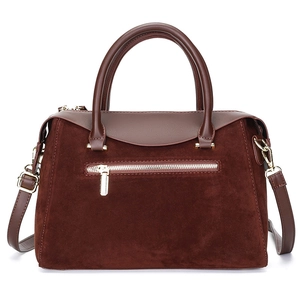 Retro burgundy Boston handbag with suede texture and gold zipper detail for women