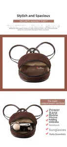 Brown corduroy backpack detail showing spacious main compartment with daily essentials