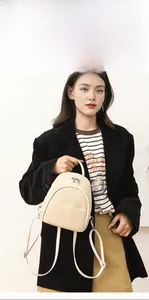 Detail of beige corduroy backpack texture with metal zipper and front pocket