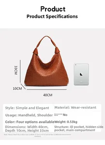 Tabella delle dimensioni della borsa tote intrecciata con iPad come riferimento