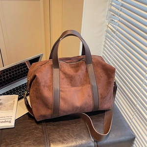 Bolso Tote de Gamuza Retro de Gran Capacidad para Mujer 2025 Nueva Moda Bolso de Hombro Viajero con Correas de Cuero