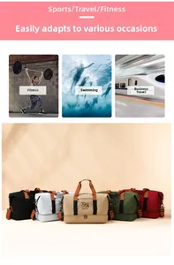 Detailed collection of multi-color travel bags with independent shoe compartment and straps