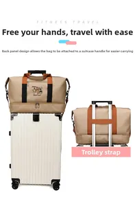 Detail of travel bag with luggage sleeve and separate bottom shoe compartment