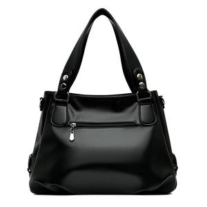 Borsa tote nera minimalista in pelle a grana con grande capacità e cerniere argentate