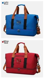 Detail view of large travel bag with wet-dry separation and shoe compartment features