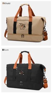 Travel bags in khaki and black with reinforced straps and bottom shoe compartment