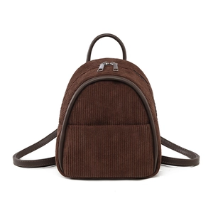 Corduroy Mini Backpack For Women Retro Small Fashion Schoolbag Casual Travel Rucksack With Synthetic Leather Trim