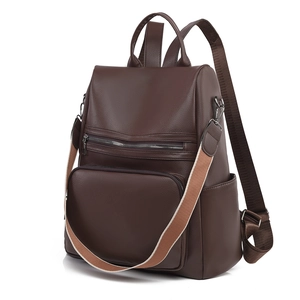 Dark brown pebbled PU leather anti-theft backpack with versatile contrast shoulder straps