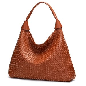 Borsa tote marrone in pelle sintetica intrecciata in stile hobo con ampia capacità
