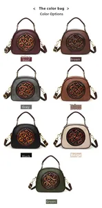 Detailed grid display of retro shoulder bags with vintage cloud embossing in seven colors