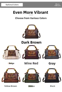 Detailed multi-color display of vintage embossed leather handbags with bamboo handles