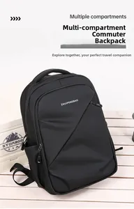 Détail d'un sac à dos d'affaires noir pour ordinateur avec fermetures éclair et tissu étanche