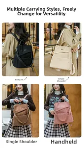 Multi-way corduroy backpack shown in black, beige, brown and pink colors for women