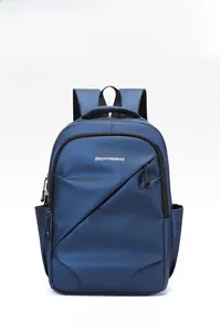 Vue de face du sac à dos business bleu avec logo ZHUIFENGBAO et fermeture éclair biais