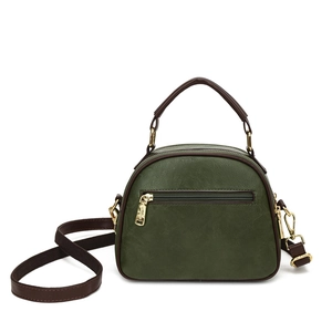 Retro dark green shoulder bag with embossed texture and gold zipper pocket for women