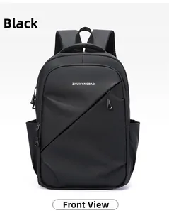 Vue détaillée du sac à dos business noir imperméable avec poche zippée diagonale élégante