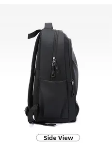 Vue latérale du sac à dos d'affaires noir étanche pour ordinateur avec fermetures