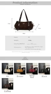 Detailed size chart and multi-color options for the PU leather Boston handbag