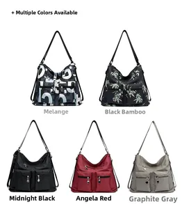 Detail showing various colors of multi-functional large capacity nylon handbags