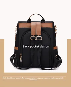 Detail eines Oxford-Rucksacks mit großer Kapazität und sicherem Reißverschluss am Rücken