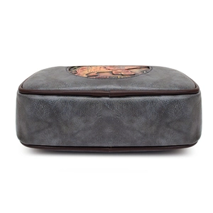 Sac bandoulière rétro gris en cuir avec broderie ethnique et grande capacité de rangement