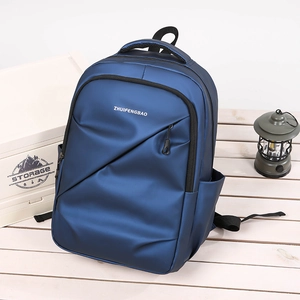 Sac à dos d'affaires bleu marine en nylon imperméable avec poche frontale zippée