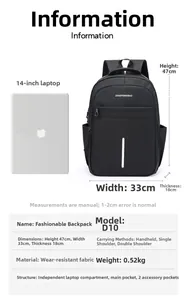 Detailed size specifications for large capacity 47cm waterproof laptop backpack
