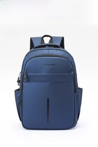 Front view of a blue waterproof laptop backpack with hidden zipper and matte finish