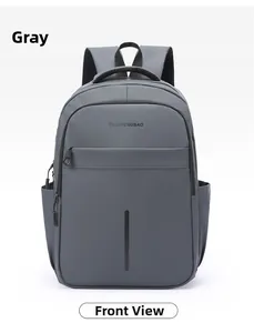 Front view of a grey waterproof business laptop backpack with matte finish and zippers
