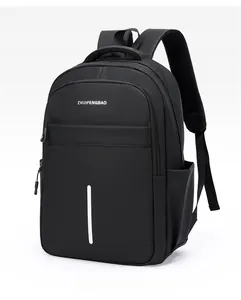 Detail view of water-resistant black backpack with thick mesh breathable shoulder straps