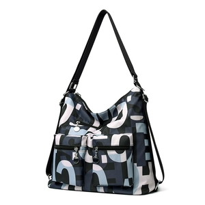 Waterproof nylon crossbody bag with geometric print and adjustable shoulder strap