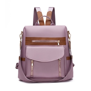 Mode Damen Rucksack Oxford Stoff Diebstahlsicher Große Kapazität Reisetasche Mit Lederbesatz Kontrastfarbe Urban Simpel