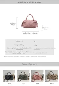 Detailed view of the retro PU leather tote showing precise dimensions and four color options