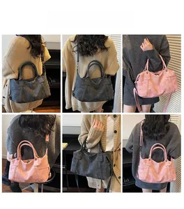 Detailed model views showing the large tote bag worn as a shoulder and crossbody bag
