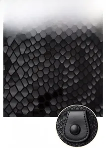 Close-up of black snakeskin texture faux leather with durable and soft matte finish