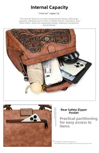 Detail view of large capacity bag interior with multiple compartments and back zipper pocket