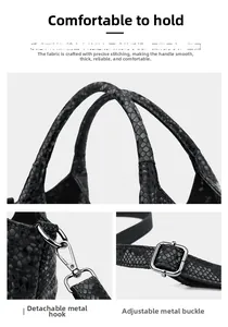 Detail of snake pattern leather handbag featuring thick handles and silver metal hardware