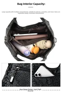 Detail of large capacity interior with multiple compartments and anti-theft zipper pocket