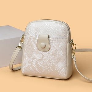 Chic beige snake pattern mini crossbody square bag with gold zipper and thin strap