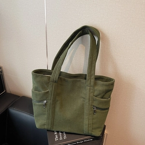 Large Capacity Corduroy Tote Bag Multi Pocket Retro Casual Shoulder Bag For Women Campus Commute Fashion Soft Handbag