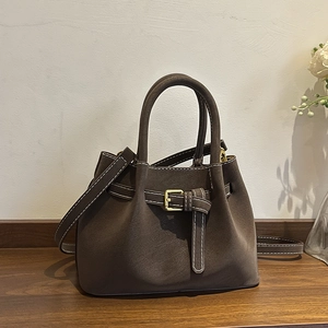 Retro Bucket Handbag Women Suede PU Leather Contrast Stitching Belt Buckle Versatile Crossbody Bag Korean Style Minimalist