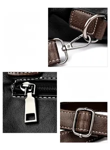 Close-up of polished silver hardware and brown leather strap with fine white stitching